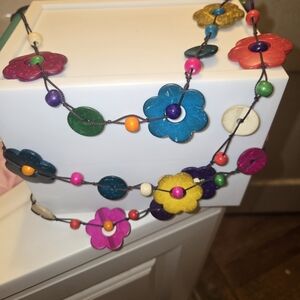 Handcrafted Multicolor Flower Bead Necklace - Double Strand